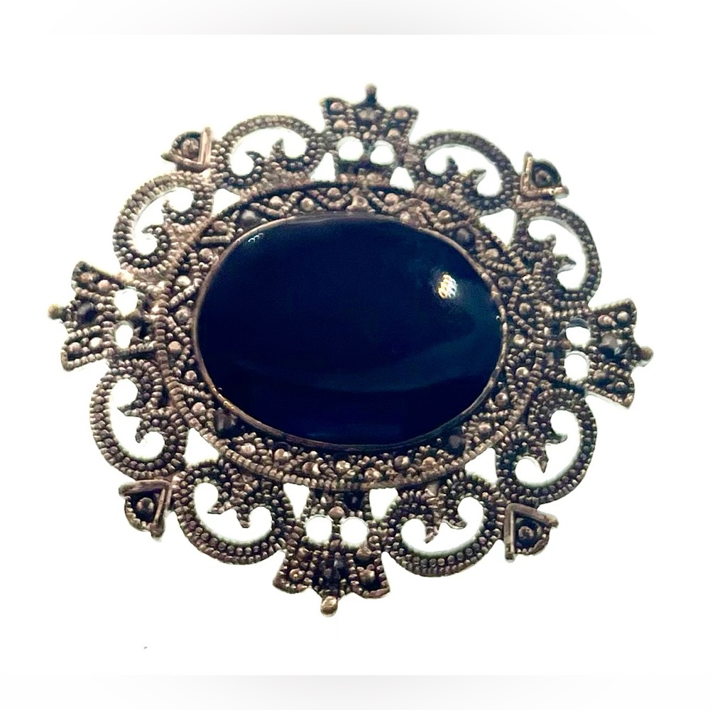 3 for $30 Vintage Textured Silver Tone Large Oval Black Center Ornate Design